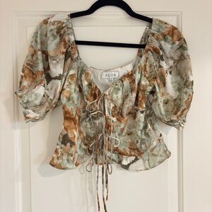 12th Tribe ACOA FloFront Tie Corset Top with Puff Sleeves